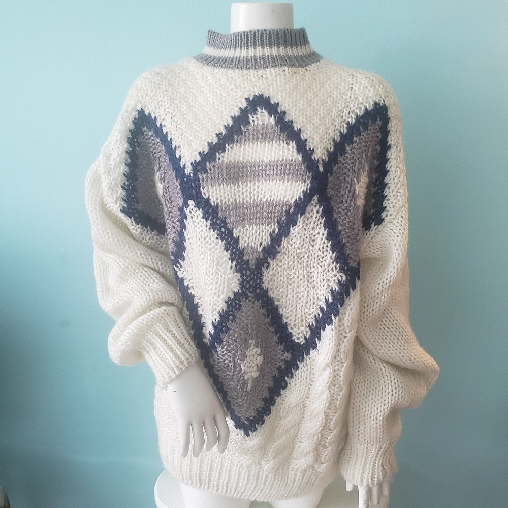 Vintage 80s 90s chunky preppy oversized comfy sweater acrylic M